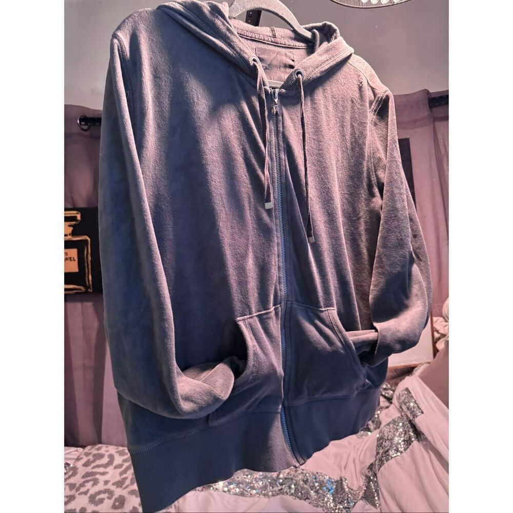 Victoria’s Secret Women’s Y2K Sequin Angel Wings Zip Up Hoodie Gray Velour Xl - Picture 6 of 6